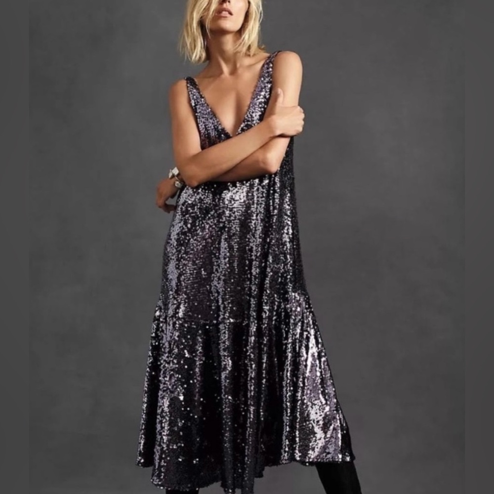 Sunday in Brooklyn Sequined Dress in Gunmetal